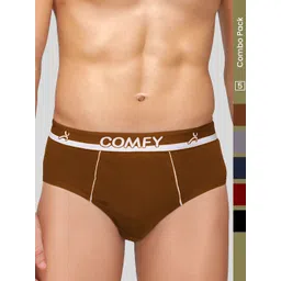 AMUL COMFY Men Pack Of 5 Multi Cotton Solid Mid-Rise Outer Elastic Briefs-picture-35