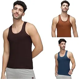 amul comfy Men's Pure Cotton Multicolor Vest Pack of 3-picture-30