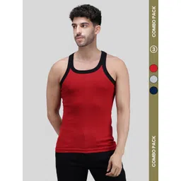 AMUL COMFY Pack of 3 Assorted Pure Cotton Round Neck Gym Vests-picture-19