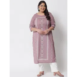 Amydus Plus Size Women Grey Floral Printed Cotton Kurta-picture-11