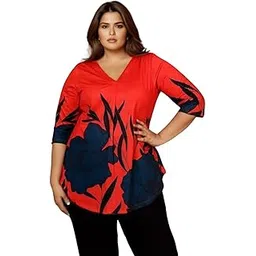 amydus Plus Size Women Printed Top | Centre Pleat for Tummy Flaws | Cloud Soft Fabric | V-Neck | High-Low Hem | Complete Hip Coverage | Plus Size Tops for Women | XL to 9XL-picture-26