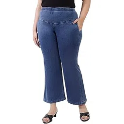 amydus Plus Size Women Tummy Shaper Bell Bottom Pants | High-Waist | Stretchable | Wide Waistband | 2 Pockets | Cloud Soft Fabric | Tummy Tucker Jeggings for Women - L to 9 XL Blue-picture-14