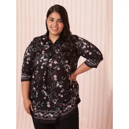 Amydus Women Plus Size Black & Pink Floral Printed Top-picture-40