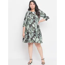 Amydus Women Plus Size Green Printed A-Line Dress-picture-29