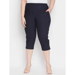 Amydus Women Plus Size Navy Blue Solid Skinny Fit Capris-picture-27
