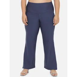 Amydus Women Plus Size Navy Blue Solid Tummy Shaper Boot-Cut Treggings-picture-12