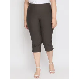 Amydus Women Plus Size Olive Brown Solid Skinny Fit Capris-picture-28