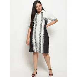 Amydus Women Plus Size White & Black Printed Shirt Dress-picture-39