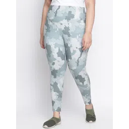 Amydus Women Plus Size White & Blue Camouflage Printed Tummy Shaper Treggings-picture-22