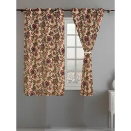 ANA Beige & Red 2 Pieces Floral Room Darkening Cotton Window Curtains-picture-17