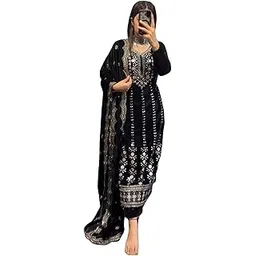 anaadih Luxury Velvet Embroidered Kurta Set with Matching Bottom & Dupatta – Premium Ensemble for Women (BLACK)-picture-46