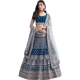 anaadih Women's Embroidered Free Size Traditional Silk Blend Lehenga Choli with Net Dupatta NavyBlue_ML_16-picture-25