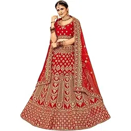 anaadih Women's Embroidered Free Size Traditional Tafeta Velvet Lehenga Choli with Net Dupatta Red_ML_20-picture-11