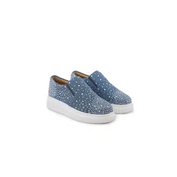Anaar Women Glitter Rain Embellished Round Toe Lightweight Textile Heeled Slip-On Sneakers-picture-24