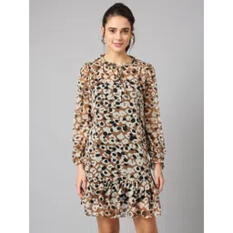 ANAI Animal Printed Tie-Up Neck A-Line Dress-picture-19