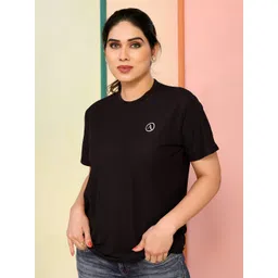 anand Women Solid Round Neck Polyester Black T-Shirt-picture-43