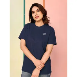 anand Women Solid Round Neck Polyester Dark Blue T-Shirt-picture-23