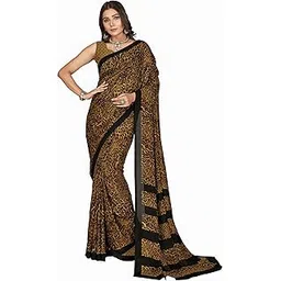 anand sarees Animal Print Georgette Saree (Brown)-picture-31