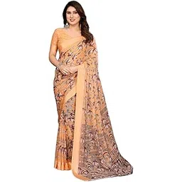 anand sarees Women's Printed Silver Sriped Georgette Satin Border Pushpa saree With Unstitched Blouse Piece-picture-35