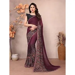 Women's Printed Georgette Lace Border Saree With Unstitched Blouse Piece - OG_MD_LB_1643_1-image-11