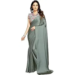 anant designer studio Women's Satin Silk Plain Saree with Designer Blouse Piece Digital Printed-picture-47