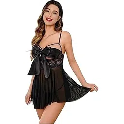 anashra fashion Elegant Satin & Lace Babydoll Lingerie with Bow Tie Front – Sheer Nightwear for Women – Romantic Sleepwear for Honeymoon, Date Night & Special Occasions-picture-13