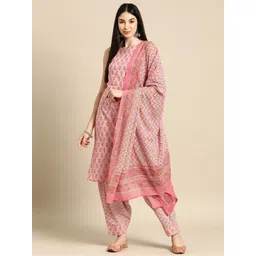 anayna Floral Printed Boat Neck Pure Cotton Kurta With Salwar & Dupatta-image-27