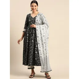 anayna Floral Printed Panelled Pure Cotton Kurta with Trousers & With Dupatta-image-15