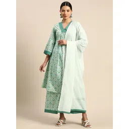 anayna Floral Printed Pleated Pure Cotton Kurta with Trousers & With Dupatta-image-17