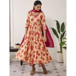 anayna Floral Printed Pure Cotton Anarkali Kurta with Trousers & Dupatta-image-14
