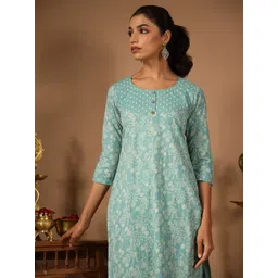 anayna Floral Printed Regular Pure Cotton Kurta with Trousers-image-19
