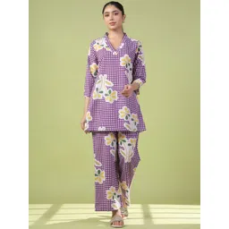 anayna Floral Printed V-Neck Pure Cotton Tunic & Trouser-image-2