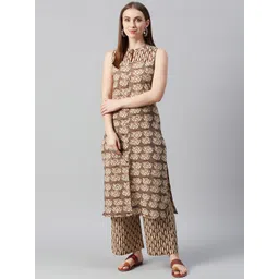 anayna Women Beige & Maroon Printed Kurta with Palazzos image 1