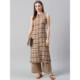 anayna Women Beige & Maroon Printed Kurta with Palazzos image 4