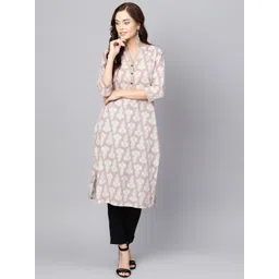 anayna Women Beige & White Printed Straight Kurta-picture-15
