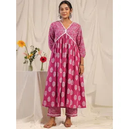 anayna Women Ethnic Motifs Printed Empire Pure Cotton Kurta with Trousers-picture-37