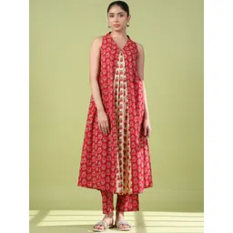 anayna Women Floral Printed Panelled Pure Cotton Kurta with Trousers-image-47