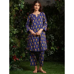 anayna Women Floral Printed Regular Pure Cotton Kurta with Trousers-image-42