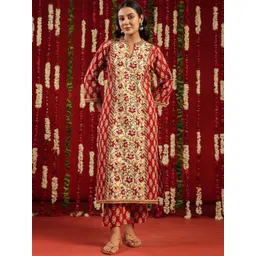 anayna Women Floral Printed Regular Pure Cotton Kurta with Trousers-image-44