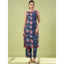 anayna Women Floral Printed Regular Pure Cotton Kurta with Trousers-image-38