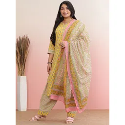 anayna Women Floral Printed Regular Pure Cotton Kurta with Trousers & With Dupatta-image-35