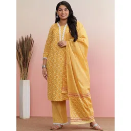 anayna Women Floral Printed Regular Pure Cotton Kurta with Trousers & With Dupatta-image-46