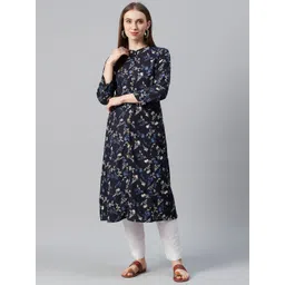 anayna Women Navy Blue & Off-White Printed A-Line Kurta-picture-14