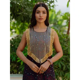 anayna Women Navy Blue & White Printed Kurta with Palazzos-picture-10