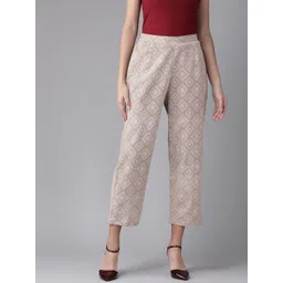 anayna Women Off-White & Brown Printed Cropped Trousers-picture-31