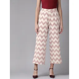 anayna Women Off-White & Maroon Chevron Printed Straight Palazzos-picture-32