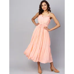 anayna Women Peach-Coloured Solid Empire Dress-picture-16