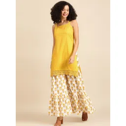 anayna Women Yellow & Off-White Solid Kurta with Sharara-picture-14
