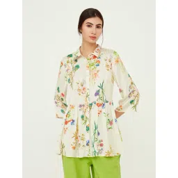 ANCESTRY Off White Floral Print Straight Kurti-picture-25