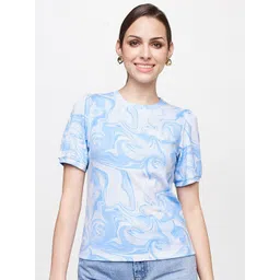 AND Blue & White Print Top-picture-38